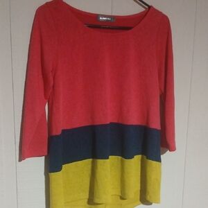 Alembika Colorblock Trapeze Tunic Top 3/4 Sleeve Stretch Lagenlook Size 2